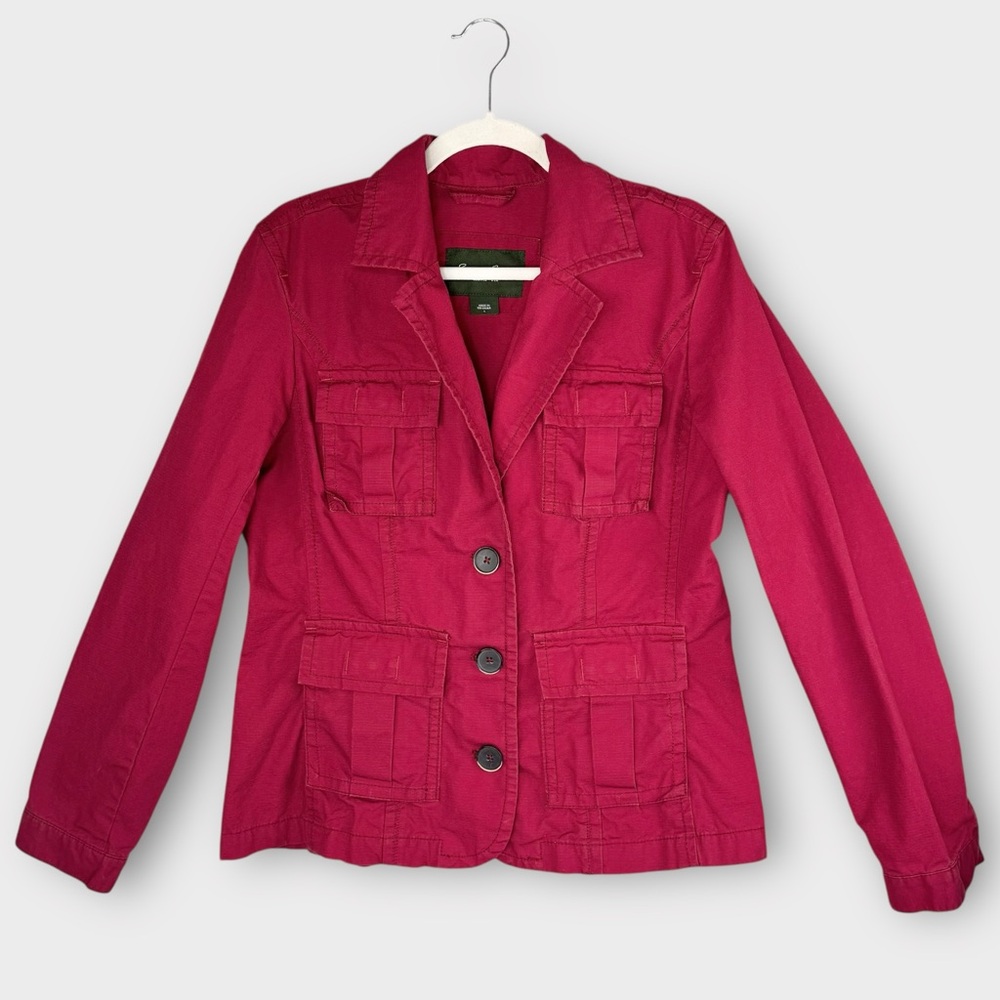 Eddie Bauer Red Utility Jacket L Lightweight Cotton Casual Blazer Coat Military